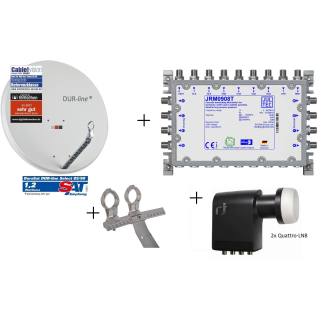 Astra/ Hotbird Satanlage f&uuml;r 8 Teilnehmer (Dur-Line 85/90 Select Antenne + Dur-Line Multifeedhalterung 2-fach + 2x Polytron Quattro-LNB + Jultec JRM0908T Multischalter 9/8)