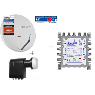 &Ouml;k&ouml;-Energie-Spar Satanlage f&uuml;r 8 Teilnehmer (Dur-Line 75/80 Select rot + Multischalter JULTEC JRM0508T + Polytron Quattro LNB)