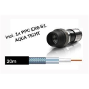20m Koaxkabel Hirschmann KOKA 799 B mit vorkonfektioniertem+wasserdichtem F-Kompressionsstecker von PPC (Voll-Kupfer / UV-best&auml;ndig) - 2x 10m (2 Stecker vormontiert)